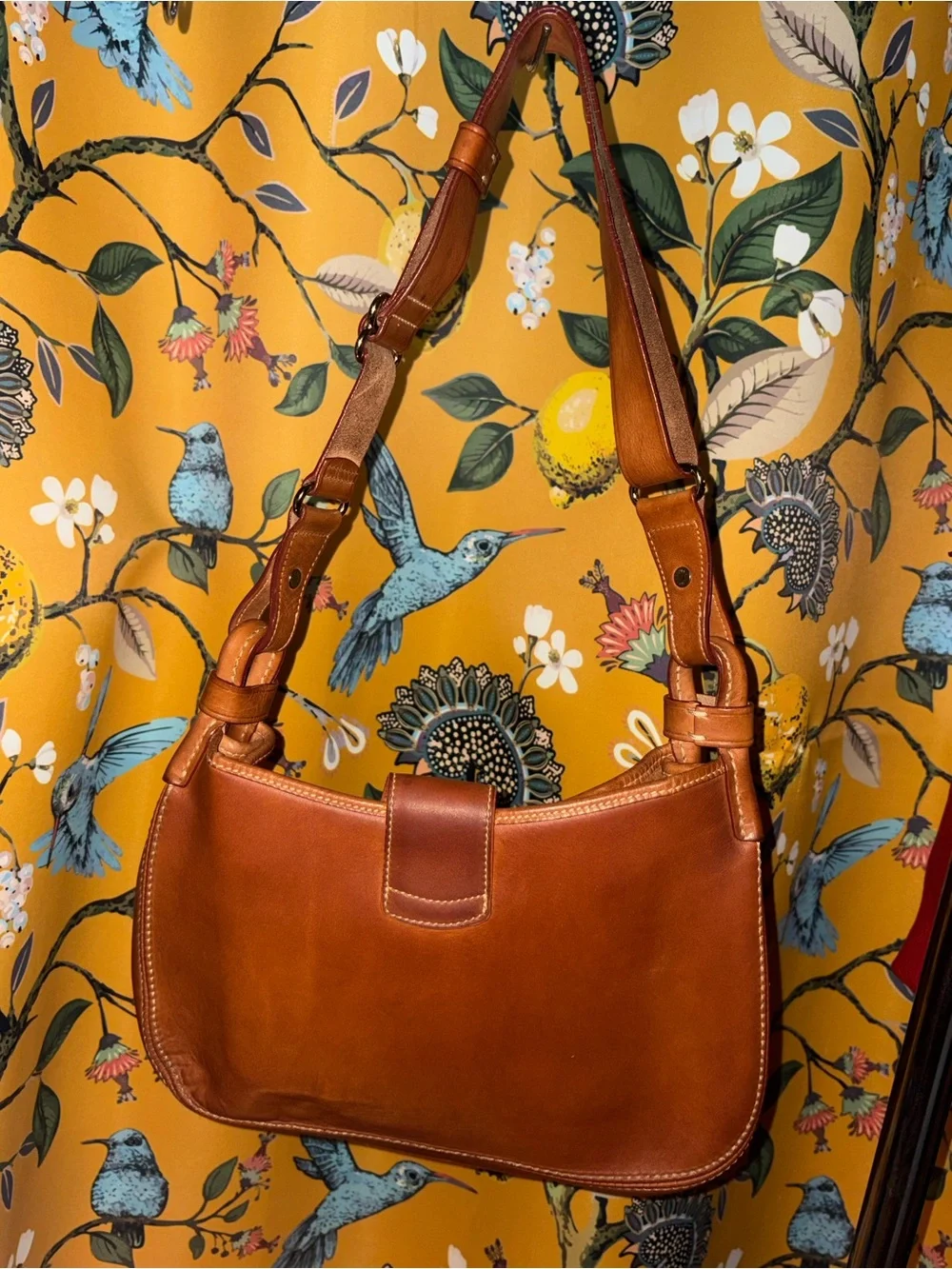 Dooney & Bourke Vintage hobo and Tan Leather and Brown Logo Canvas Bucket Bag